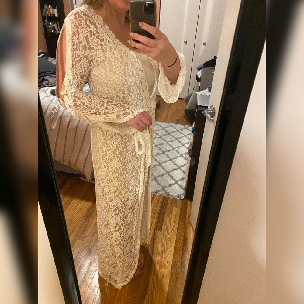 Boutique boho beach lace small/medium ivory white dress